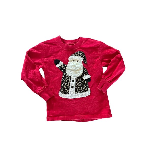 Santa Leopard Print Long Sleeve Tee XS 2-4 - Picture 1 of 3